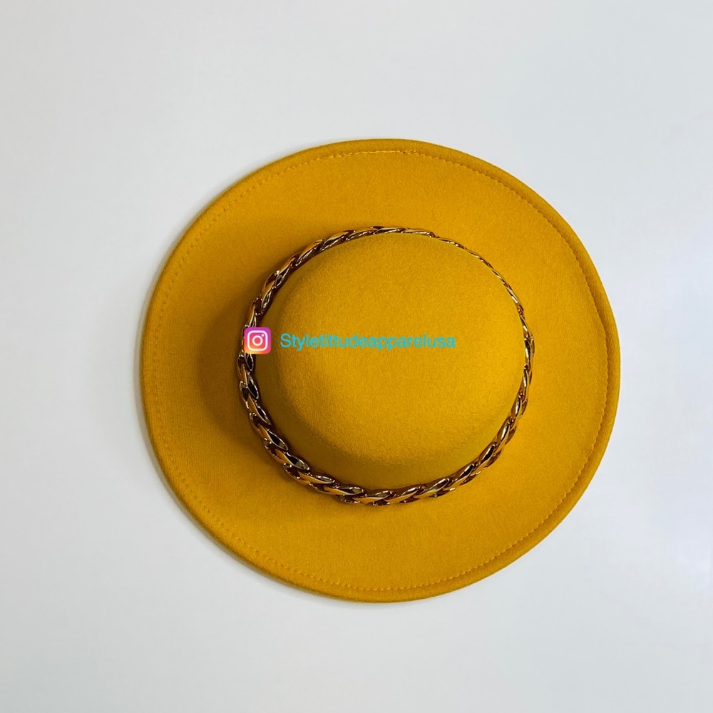 Chain Flat Brim Fedora Hat